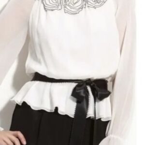 Dressbarn White Chiffon Rosette Newpeplum Blouse